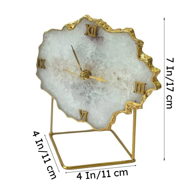 Silvi Handcrafted Agate Table Clock - White media 6