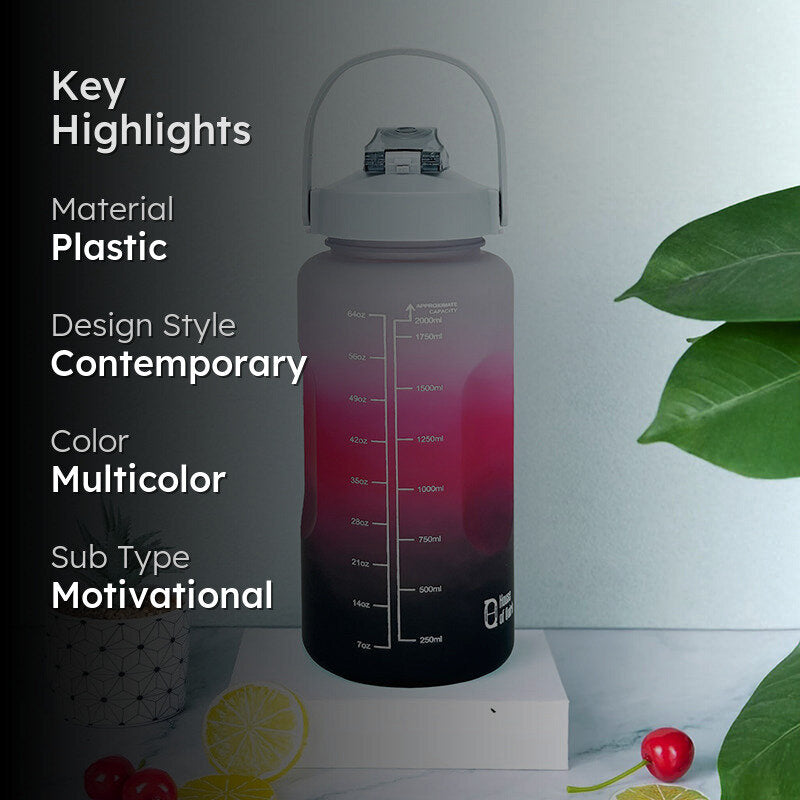 Ombre Sip Water Tumbler With Straw & Stickers (Black,Pink) - 2 L media 2