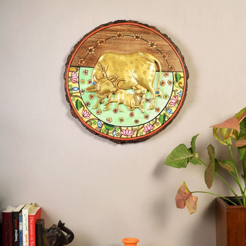 Varlin Golden Cow & Calf Mango Wood Wall Accent