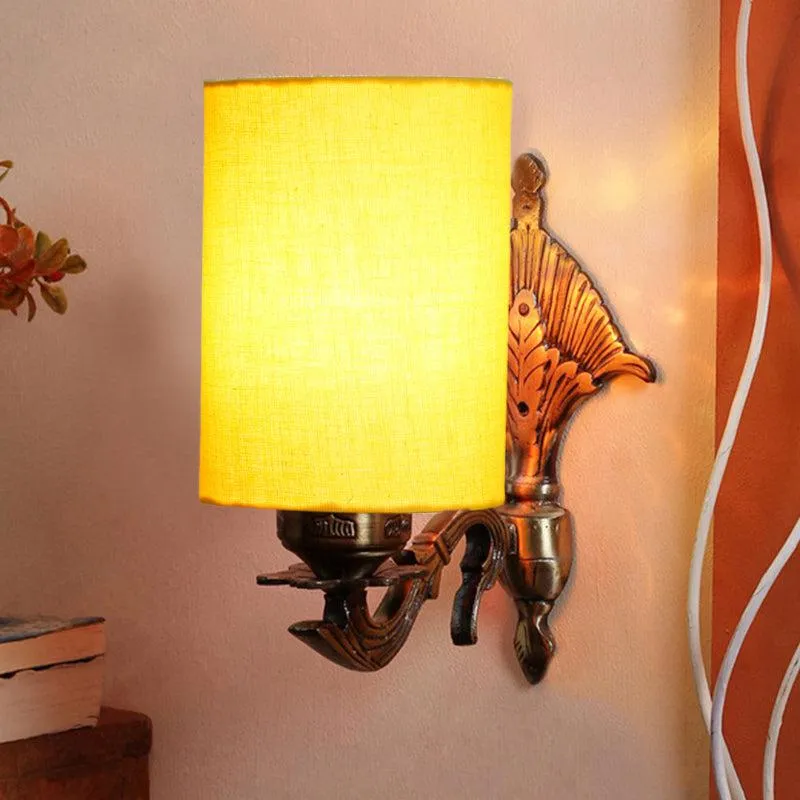 Magda Masique Cylindrical Fabric & Metal Wall Lamp - Yellow media 1
