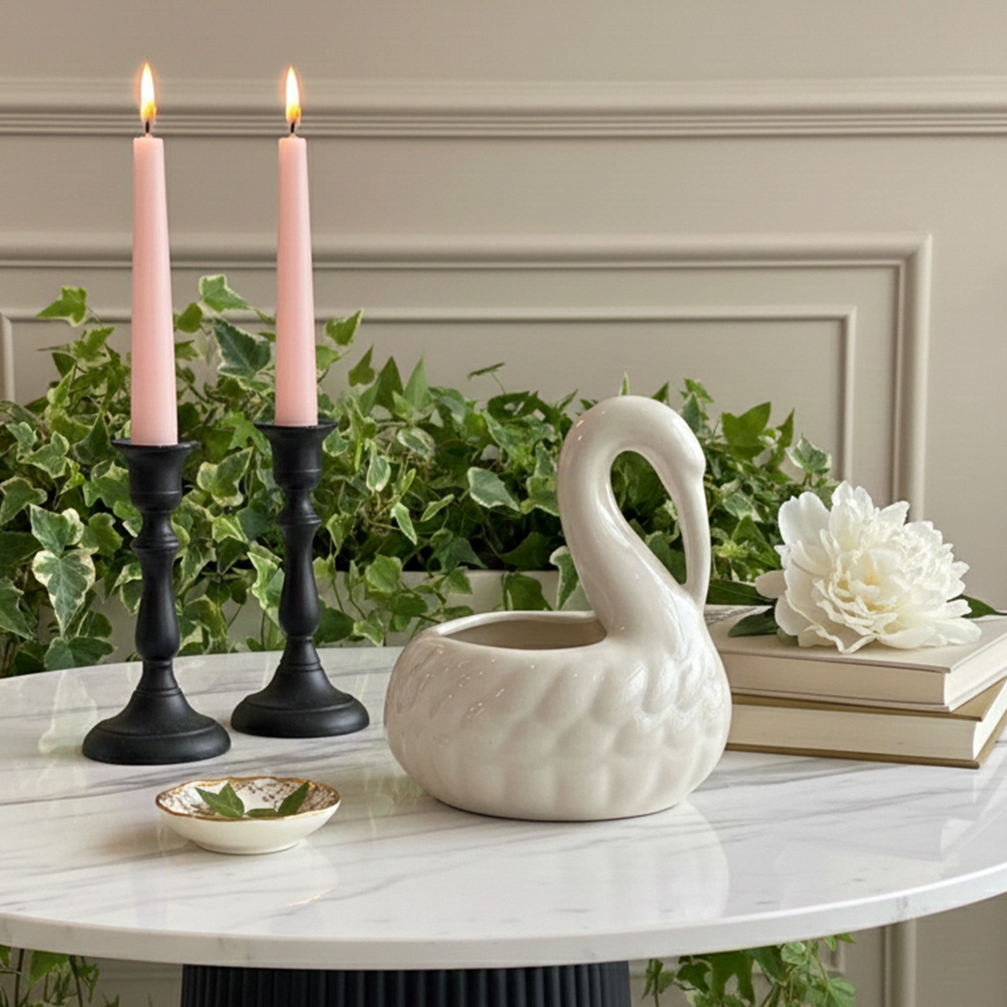 Petal Swan Ceramic Vase - White media 5