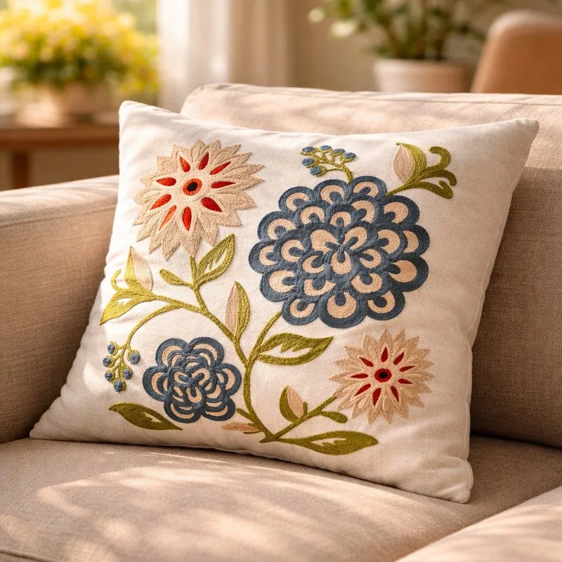 Embro Petals Cotton Cushion Cover media 1