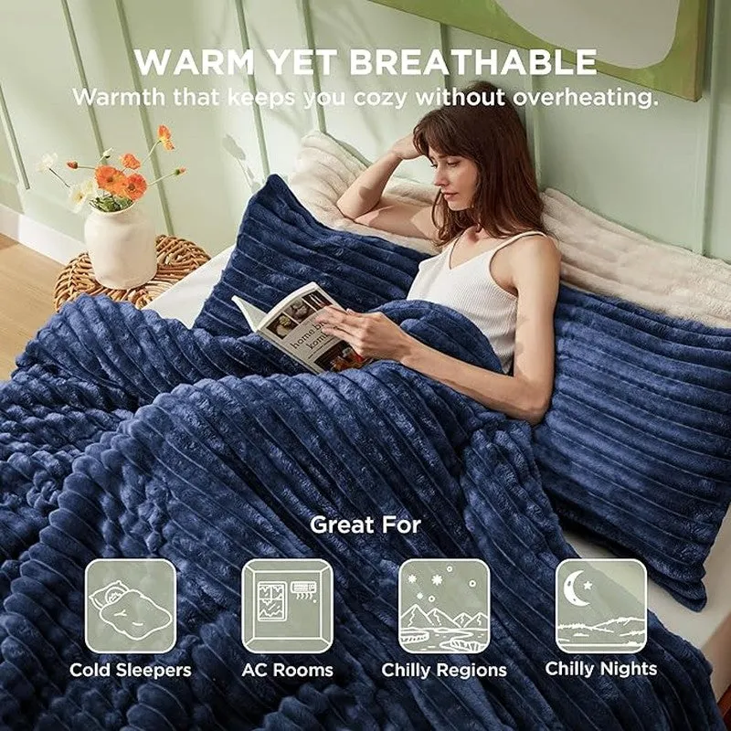 SleepScape Faux Fabric Blanket (Blue)- 300 GSM media 8