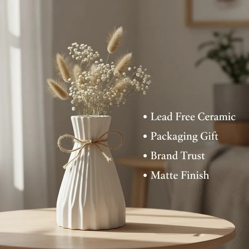 Cordia Ribbed Ceramic Vase With Jute Tie - Ivory media 9