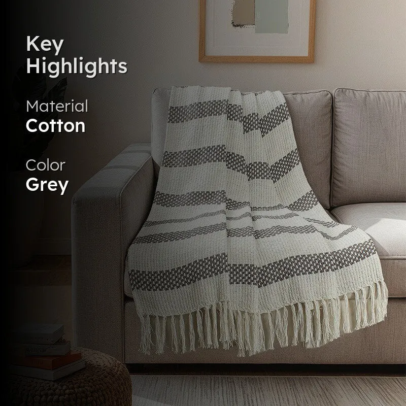 Rustic Fringed Edge Throw - Grey media 2