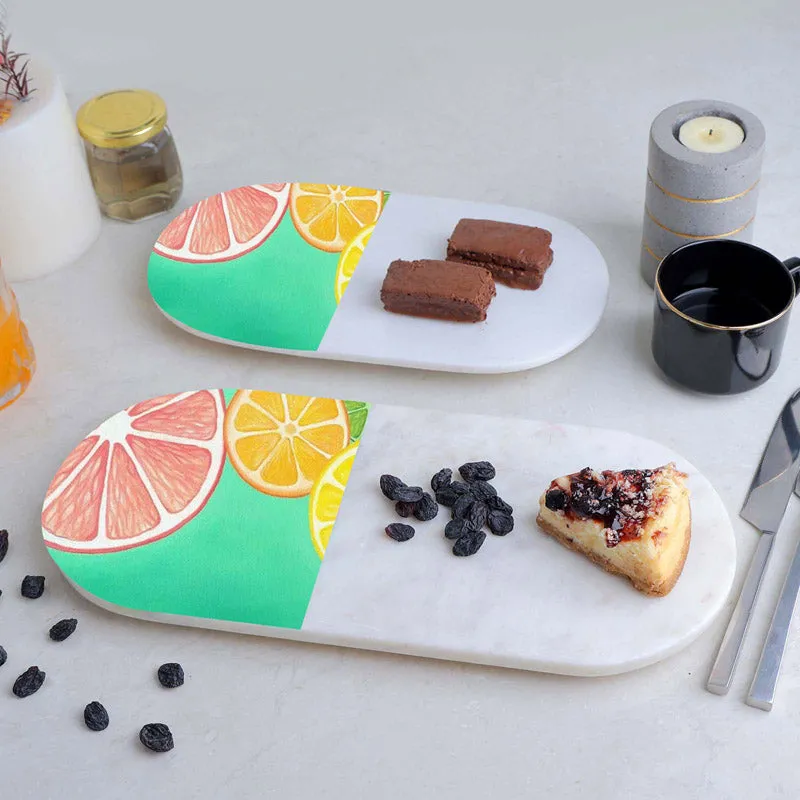 Ovelta Lemon Printed (Marble,Brass) Marble Platter - Set of Two media 1