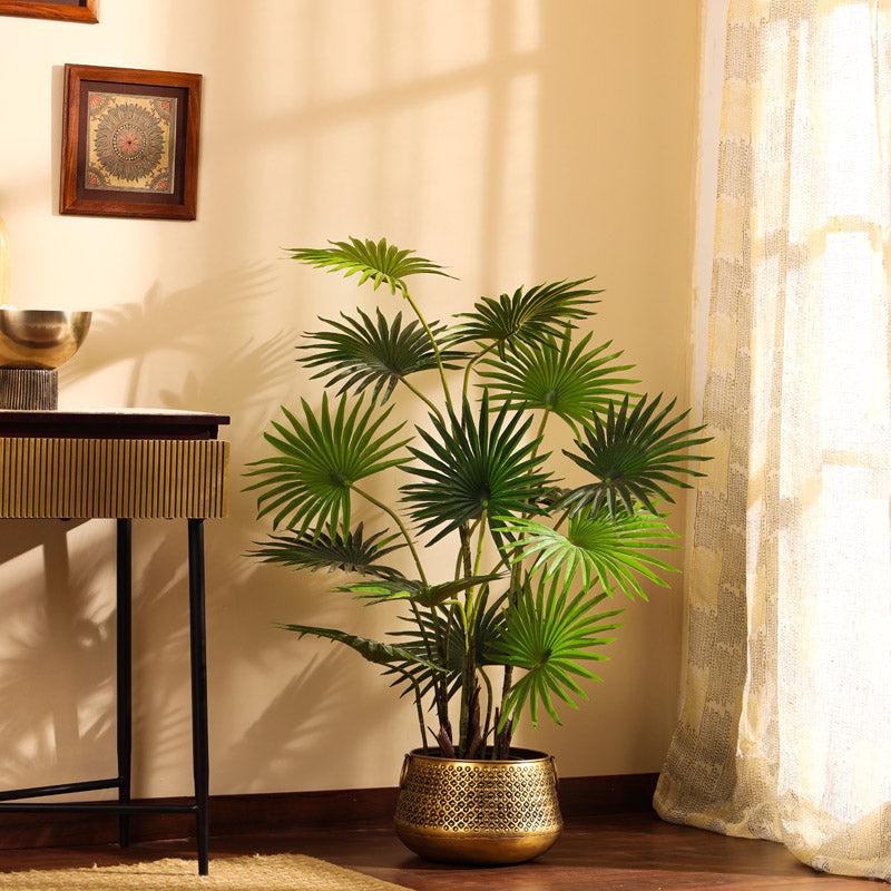 Artificial Realistic Fan Palm With Black Plastic Pot - 3.9 Feet media 3