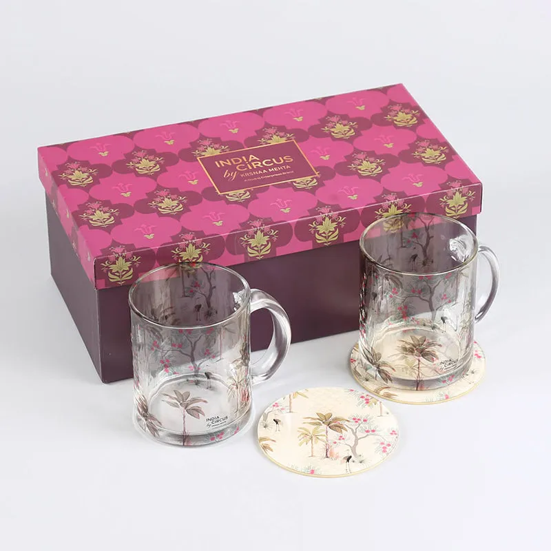 India Circus Jardin Glass Mug With Coaster (325 mL Each) - Four Piece Set media 4