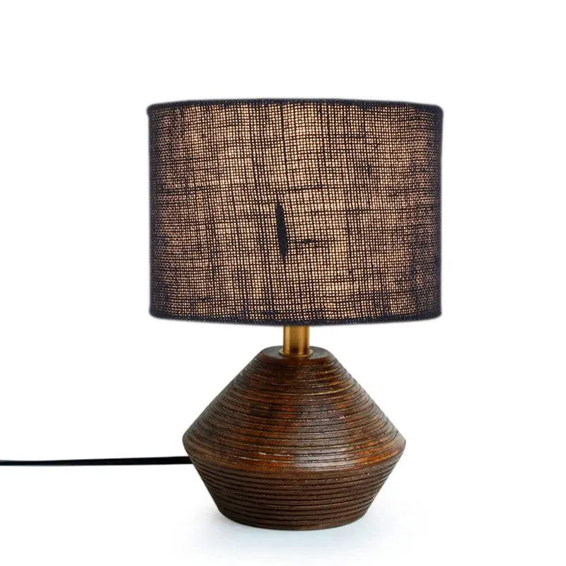 Yami Wooden Table Lamp With Jute Shade - Brown,Blue media 3