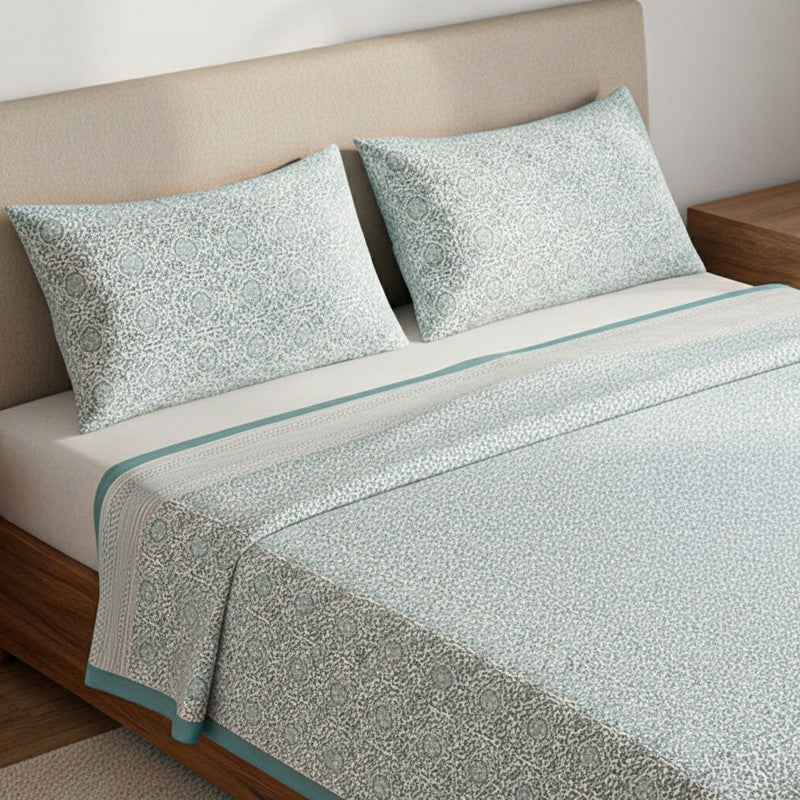 Anvi Ethnic Printed Bedsheet - Light Blue media 3