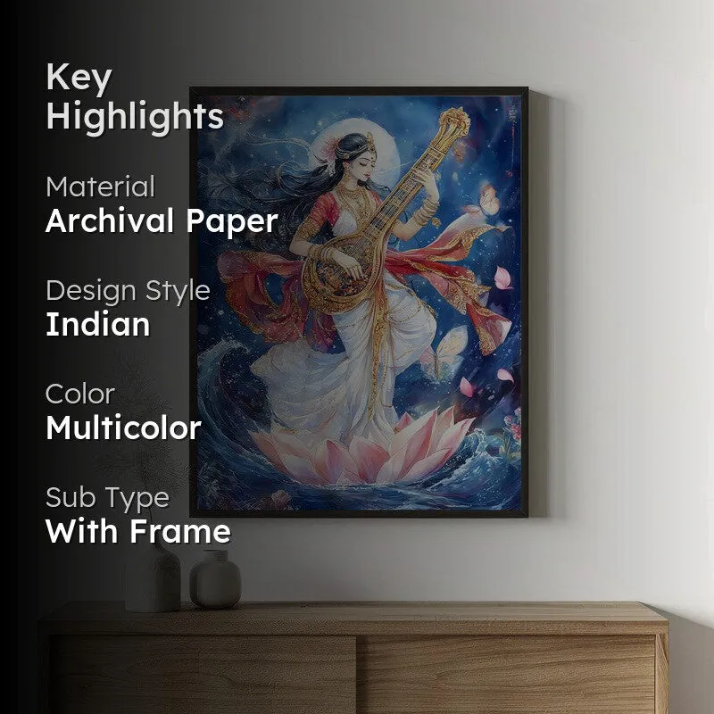 Meditating Govinda Spiritual Archival Paper Wall Painting With Frame - Black media 2
