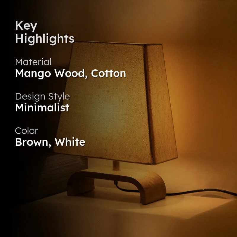 Navitha Handcrafted Mango Wood Table Lamp - Brown,White media 2