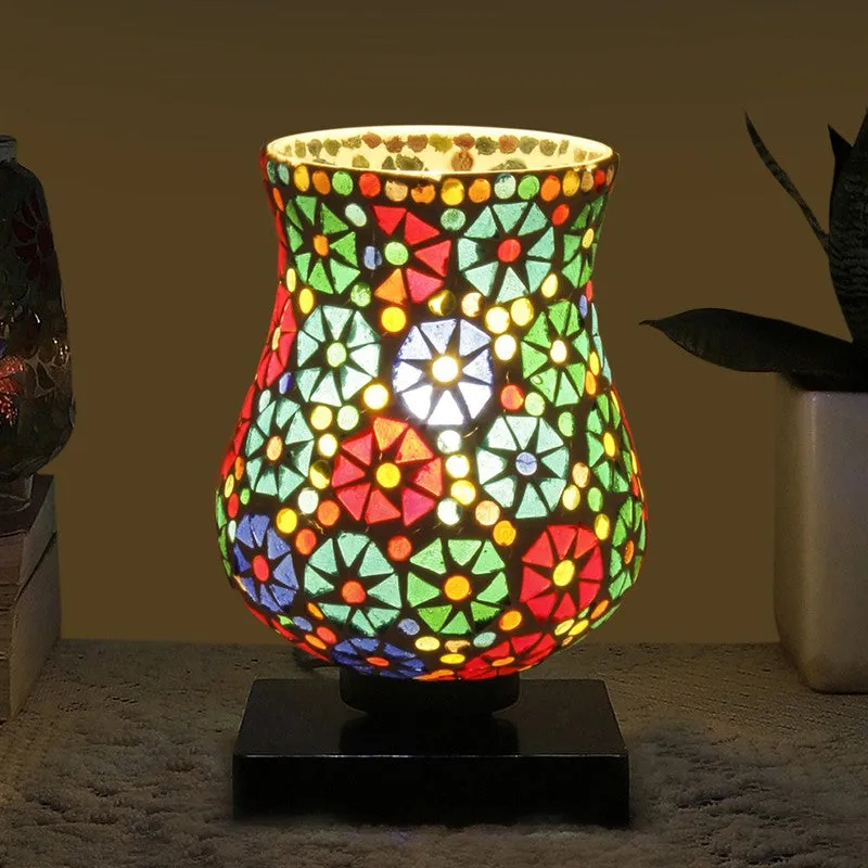 Ilumo Mosaic Glass Table Lamp With Wooden Base - Multicolor media 1