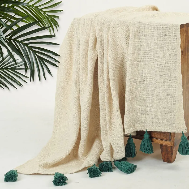 Tassura Tasselled Cotton Throw - Green media 3