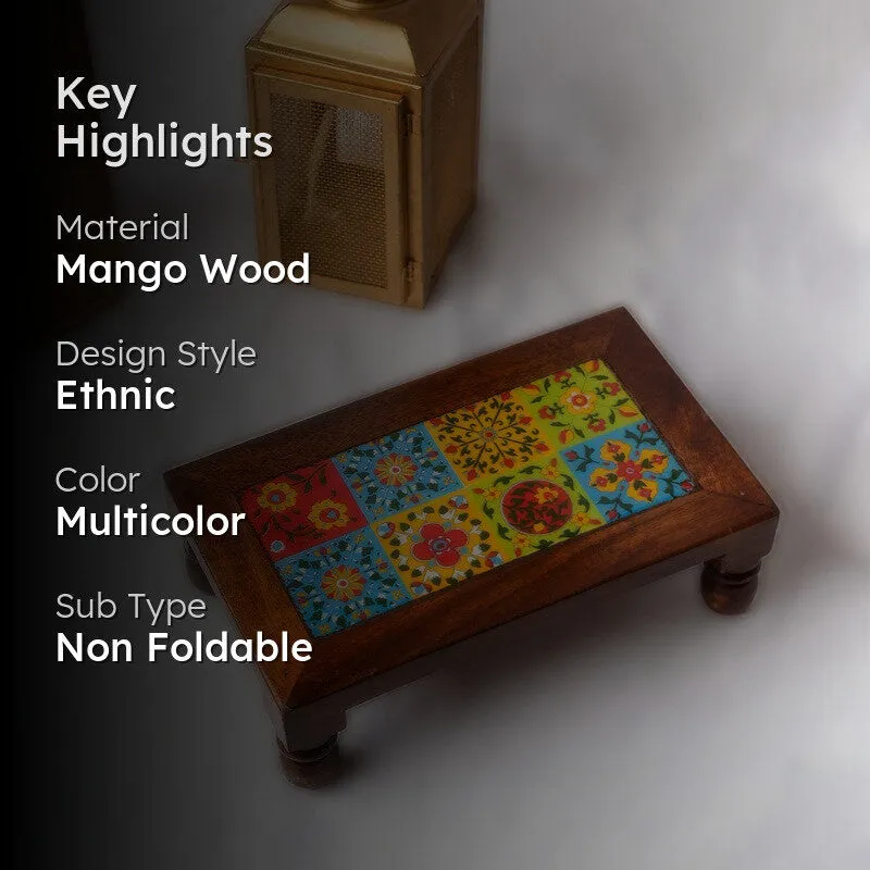 Nyra II Folk Art Mango Wood Stool - 10 inch media 2