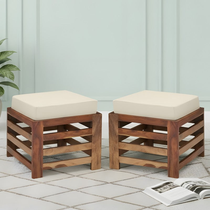 Synex Sheesham Wooden Bench with Cushions (White) - Four Piece Set