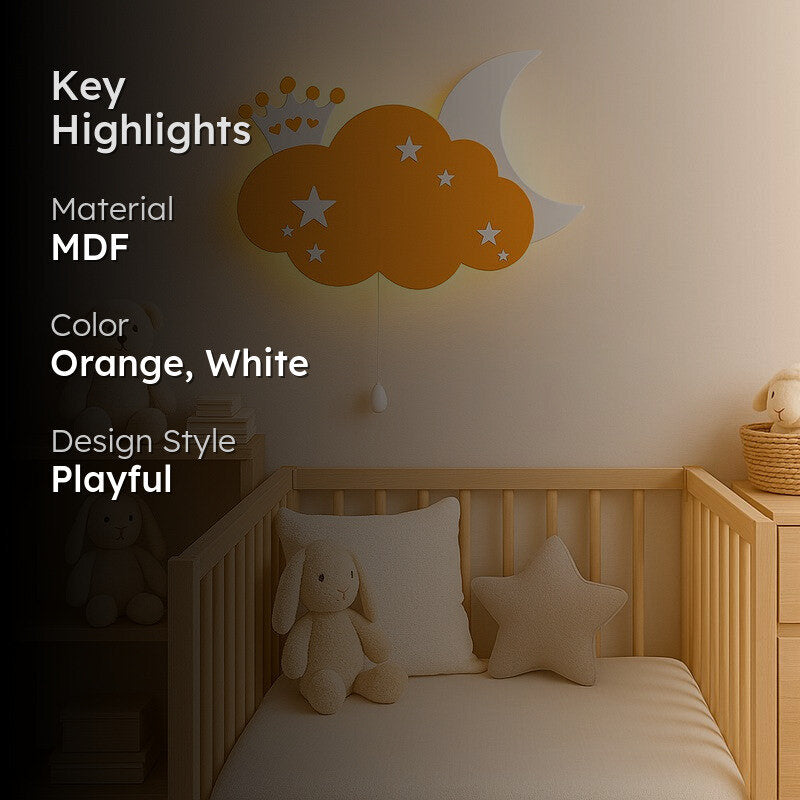 Sleepy Night Sky Cloud Battery Operated MDF Wall Lamp - Orange media 2