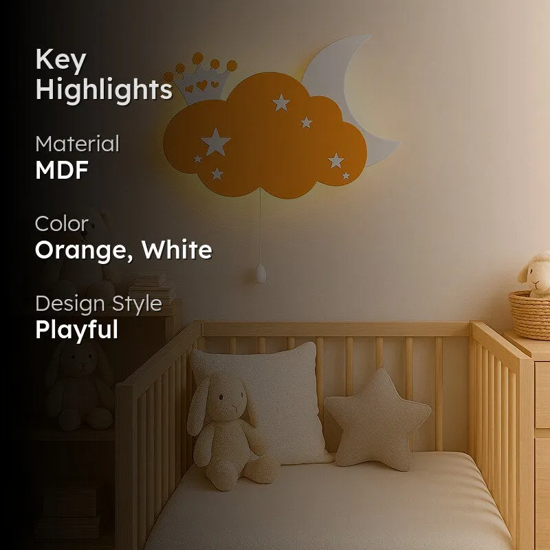 Sleepy Night Sky Cloud Battery Operated MDF Wall Lamp - Orange media 2