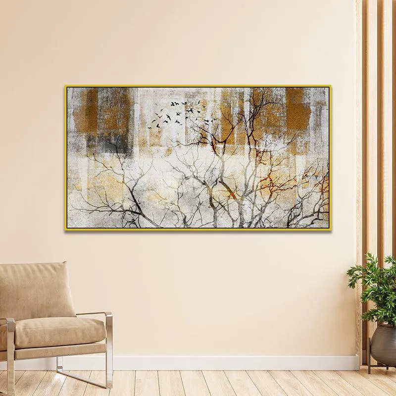 Desolation Of Autumn Floral Canvas Wall Painting With Frame - Gold media 1