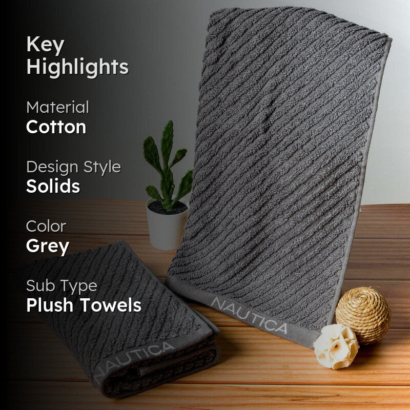 Nautica Riviera Soft Cotton Hand Towel (Grey) - Set Of Two media 2