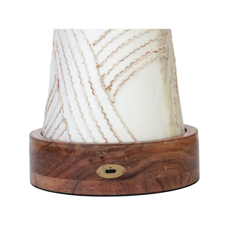 Glowen Cone Pattern Base Fabric Wooden Table Lamp - White media 5