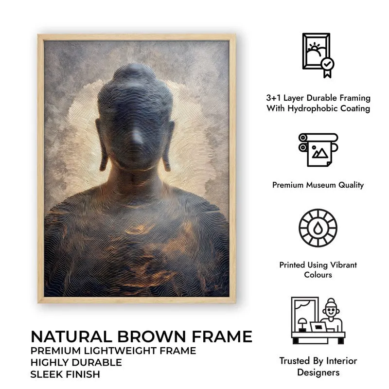 Meditative Buddha Archival Paper Wall Painting With Brown Frame media 9