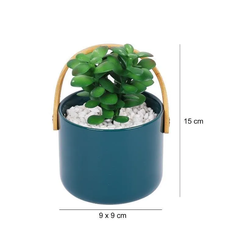 Faux Succulent In Bucket Pot (16.5 cms) - Blue media 4
