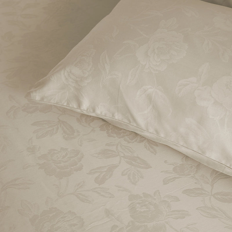 Blooming Rose Fitted Jacquard Cotton Bedsheet (Beige) - 300 TC media 7