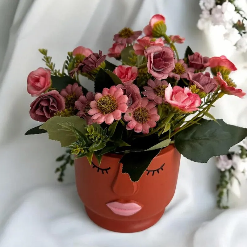 Faux Aster Artificial Flower With Pot - Red media 4