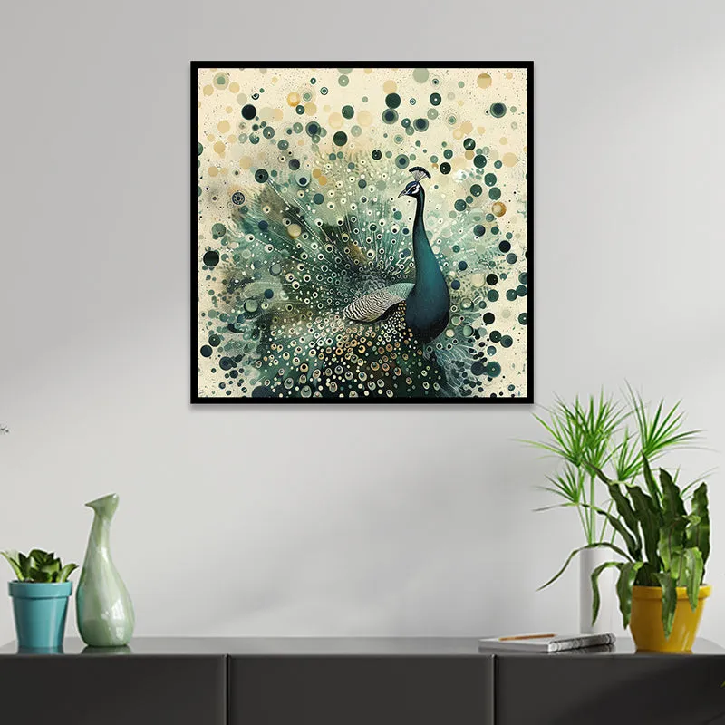Peacock Burst Canvas Wall Art With Frame media 1