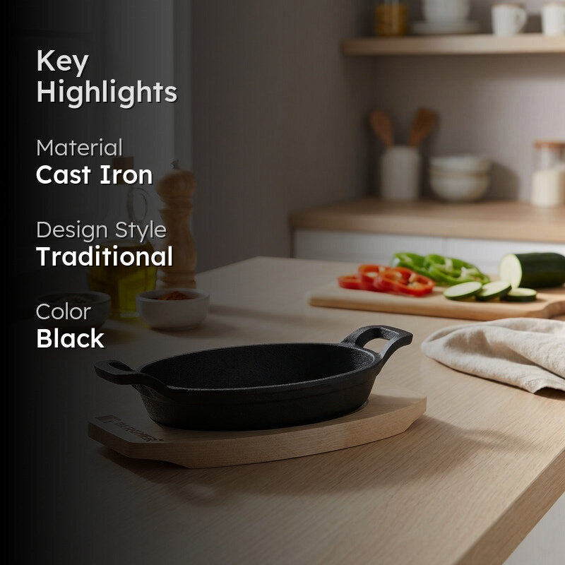 Bergner Cook & Share Cast Iron Mini Oval Baking or Cooking Pan - 240 ML media 2
