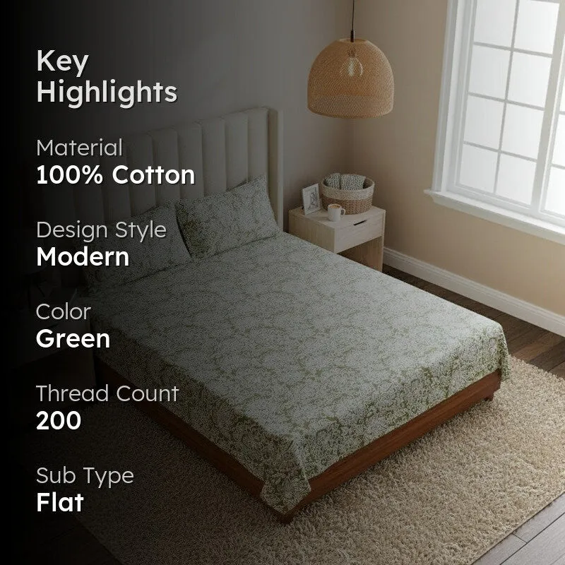 Champa Floral Cotton Bedsheet (Sage Green) - 200 TC media 2