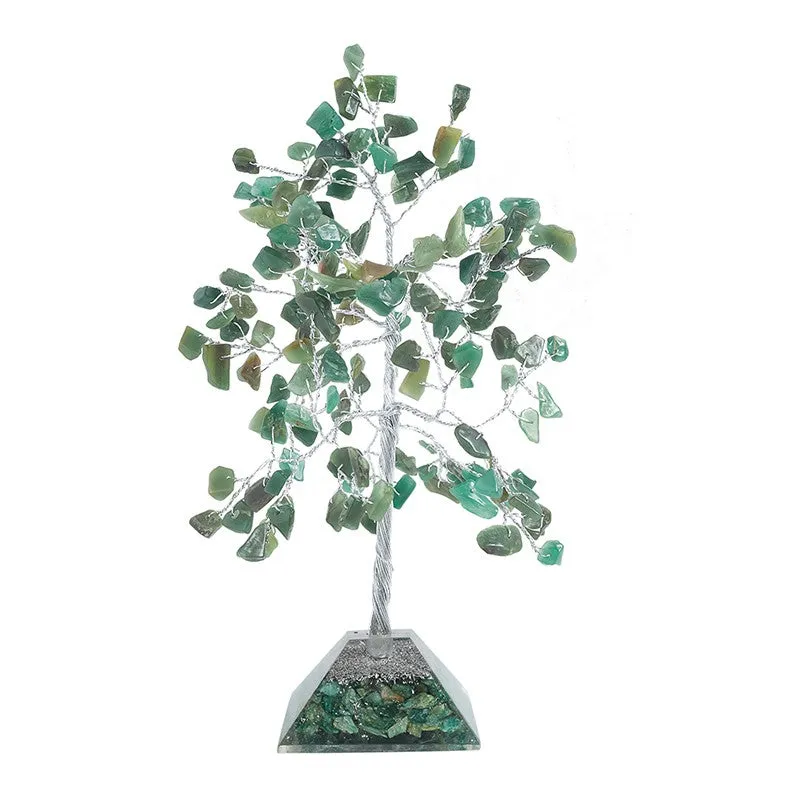 Chi Flow Handcrafted Agate Stone Tree Showpiece - Green & Silver media 3
