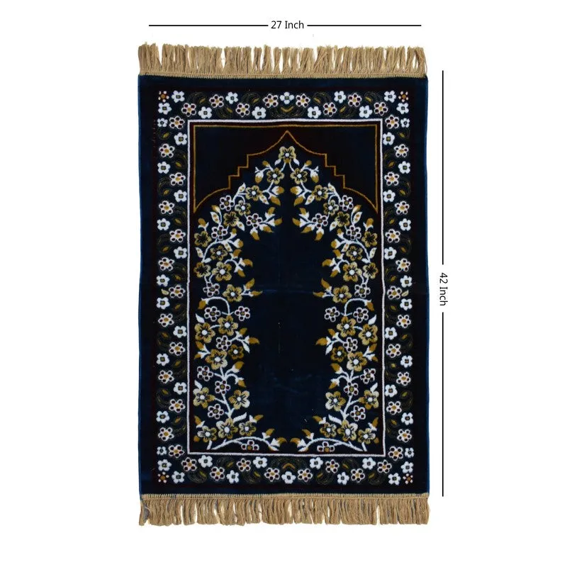 Noorzen Velvet Prayer Mat - Blue,White media 6