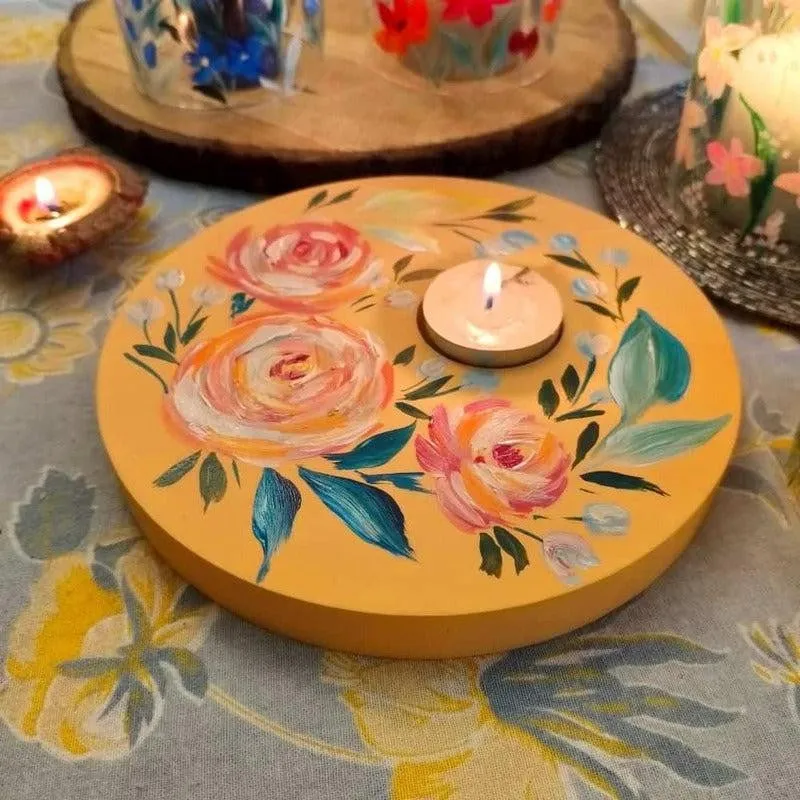 Blush Rose Handpainted Tealight Candle Holder media 1
