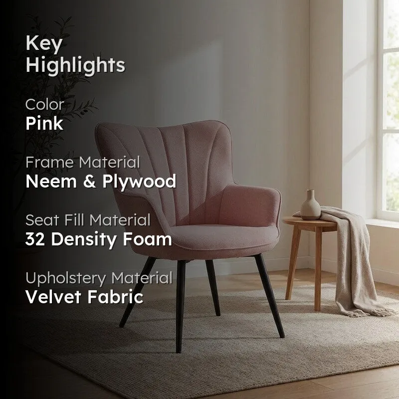 Seren Neem Wood Accent Chair - Pink media 2