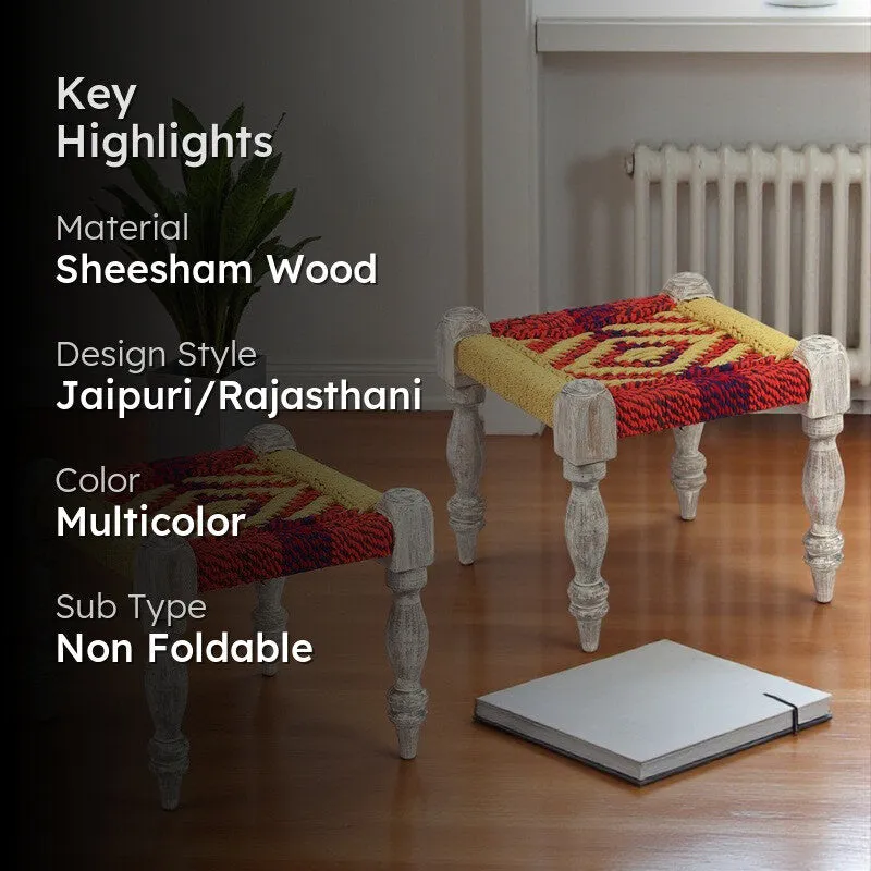 Javex Sheesham Wooden Stools (Multicolor) - Set Of Two media 2