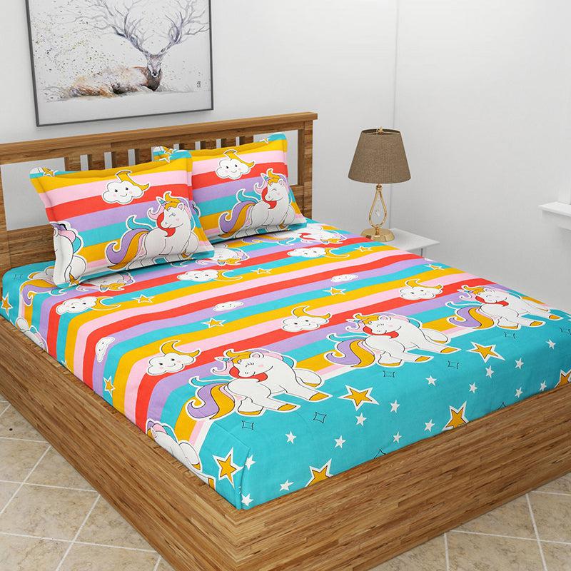Unicorn Dreams Kids Microfiber Bedsheet - 150 GSM