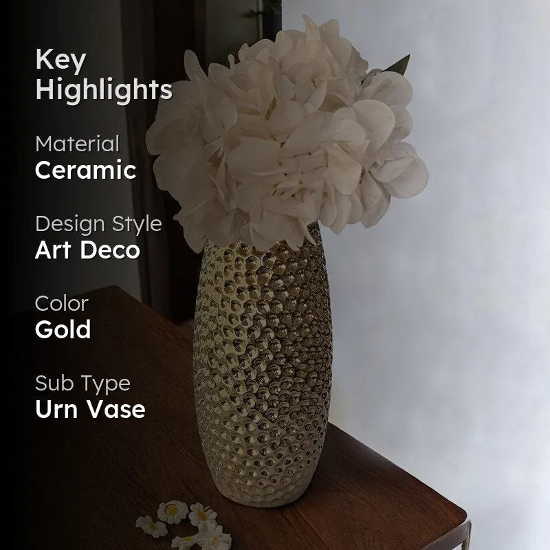 Rain Ridge Textured Ceramic Vase (Gold) - Large media 2
