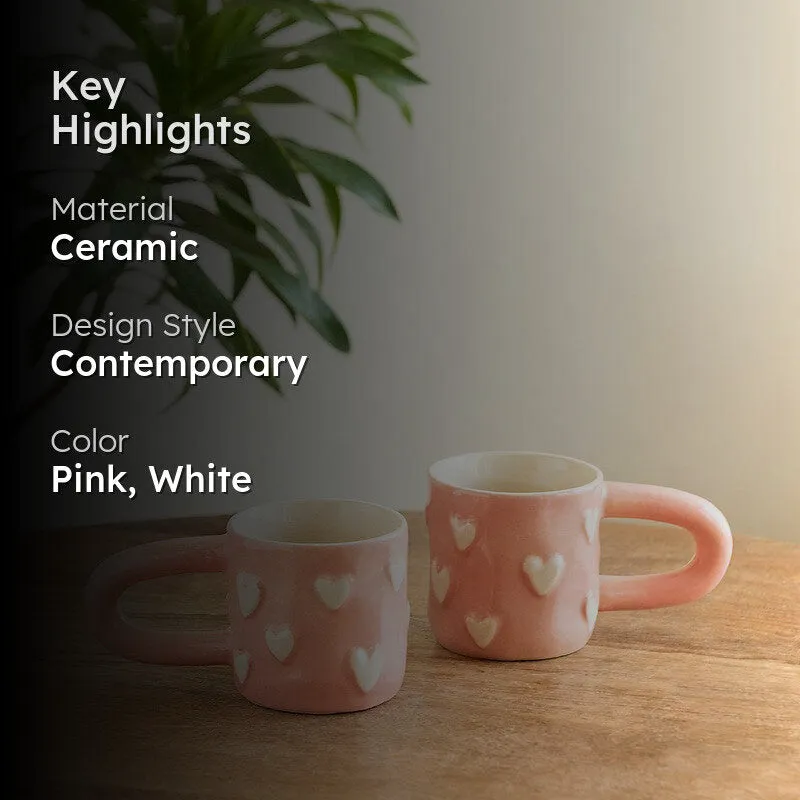 Heart Ceramic Coffee Mug (260 mL Each) - Set Of Two media 2