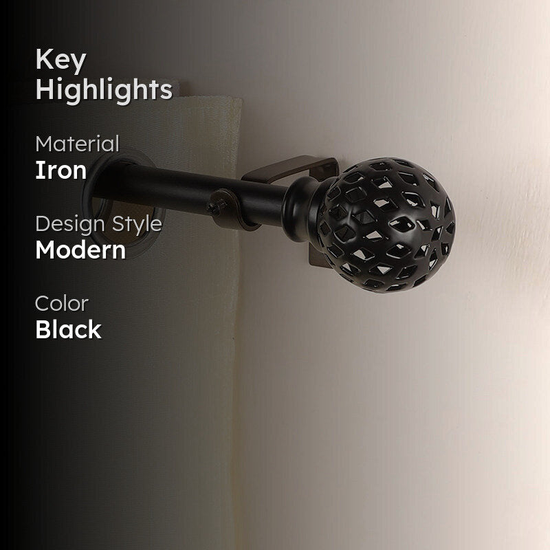 Ornetta Extendable 1" Single Curtain Rod With Round Finial & Brackets (Black) media 2