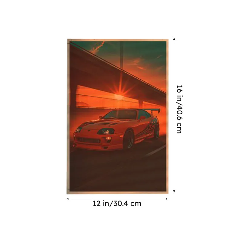 Single orange car poster shown vertically on a plain background