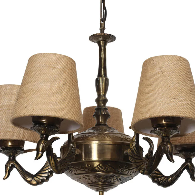 Khaki Conical Golden Antique Ceiling Lamp media 3