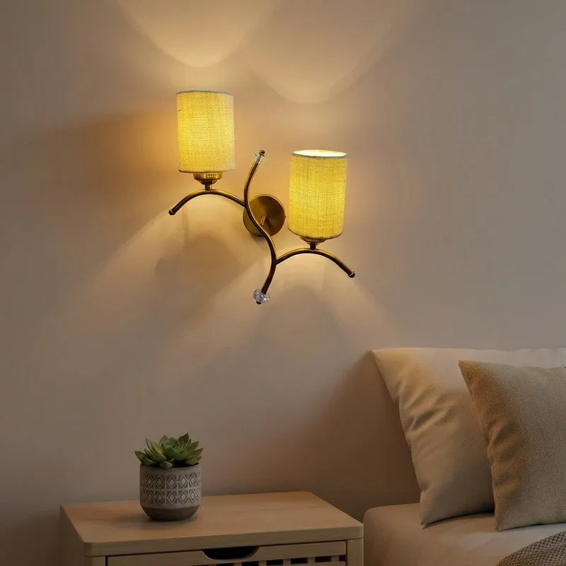 LumiBranch Dual Jute Wall Lamp - Beige & Gold media 1