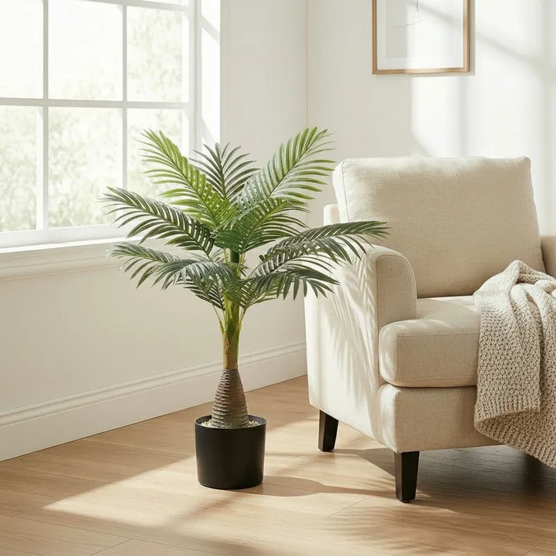 Grevol Artificial Bottle Areca Palm Plant With Black Plastic Pot  3 ft media 2