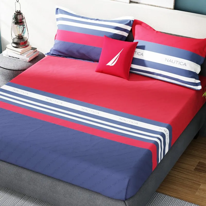 Nautica Stripe Symphony Cotton Bedsheet (Red & Blue) - 160 TC media 1