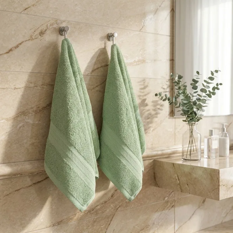 PlushAura Cotton Hand Towel (Olive) - Set Of Two media 1