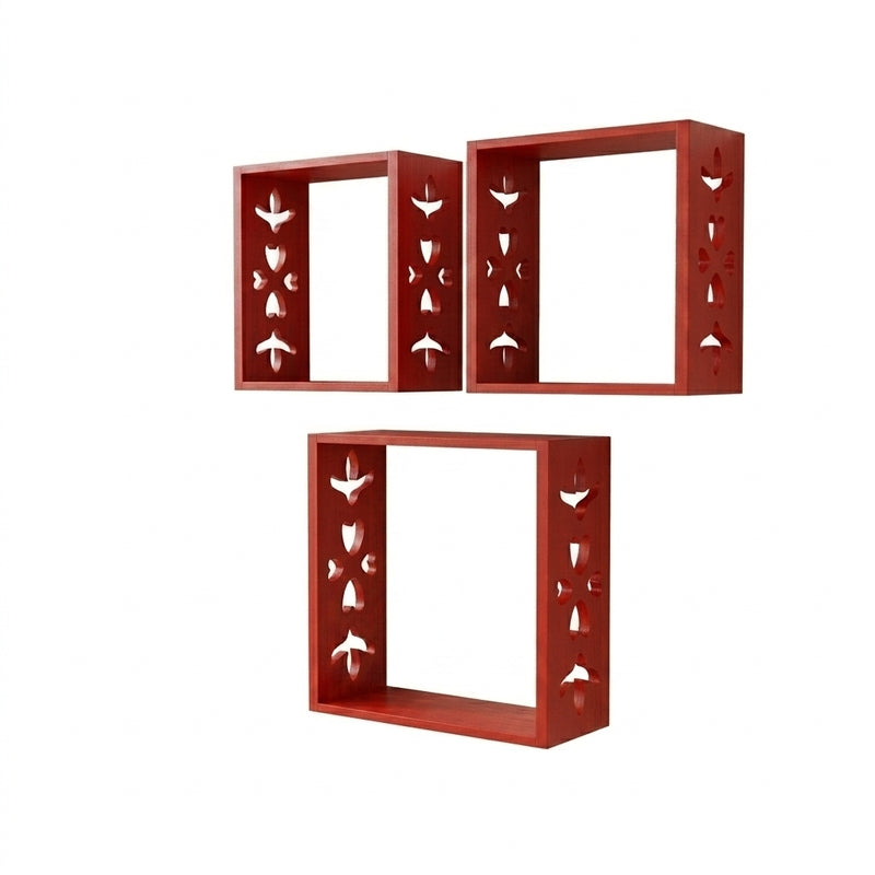 Cube Craft Floating Wall Shelf (Red) - Set Of Three media 5