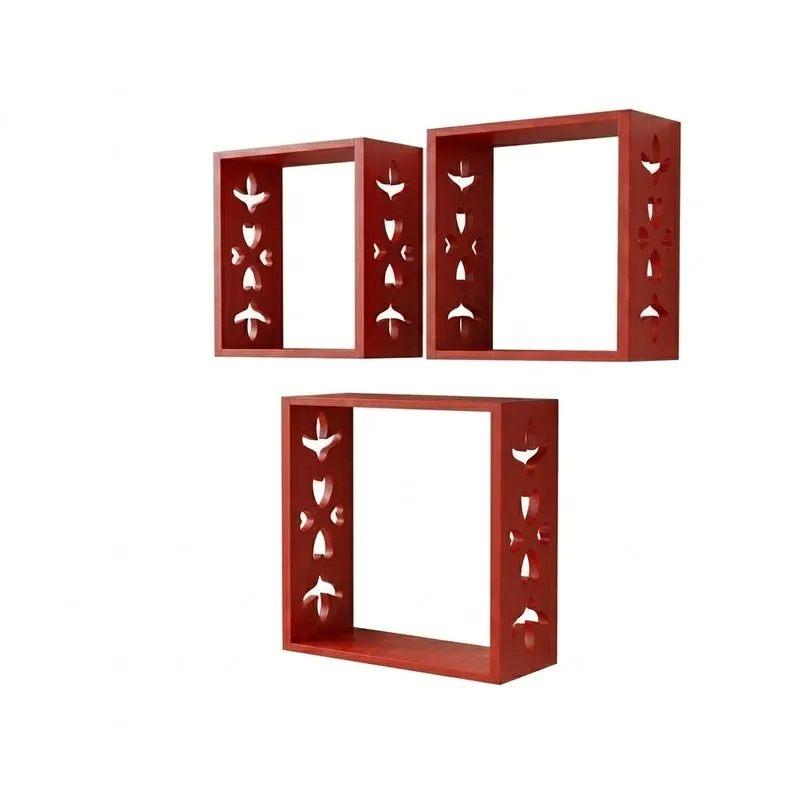 Cube Craft Floating Wall Shelf (Red) - Set Of Three media 5