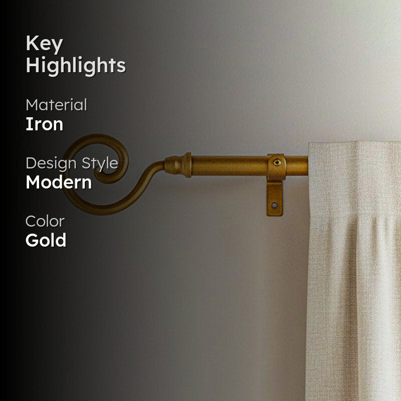 Glissara Extendable 1" Single Curtain Rod With Round Finial & Brackets (Gold) media 2